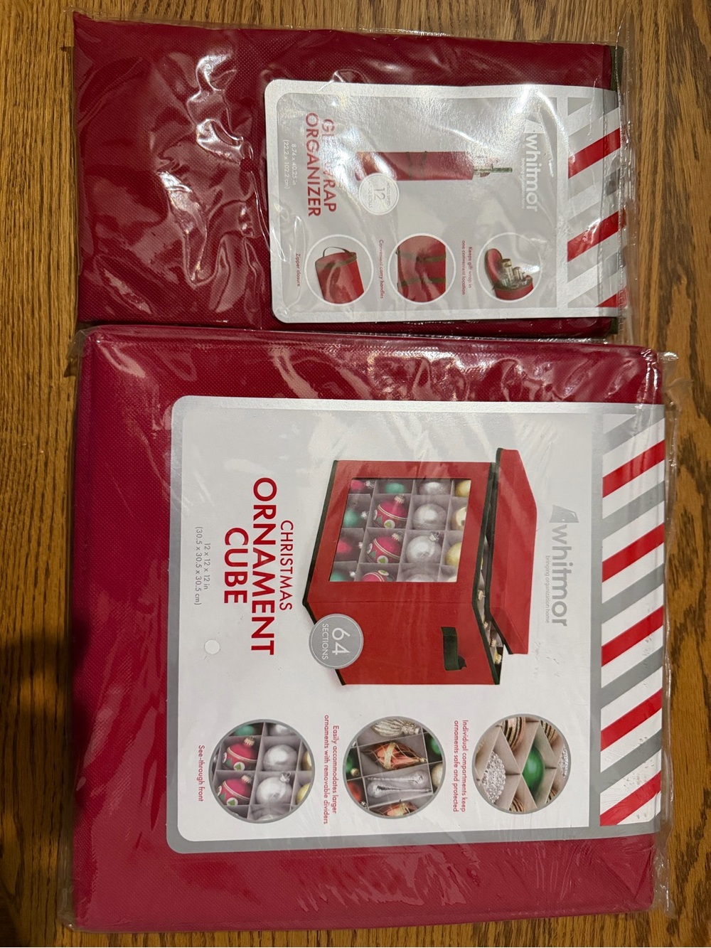 WHITMOR Red Christmas Ornament Cube -64 Count Holiday Storage & Gift wrap Holder